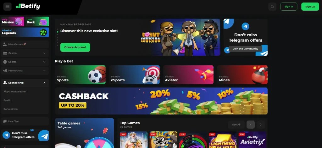 Betify casino screenshot