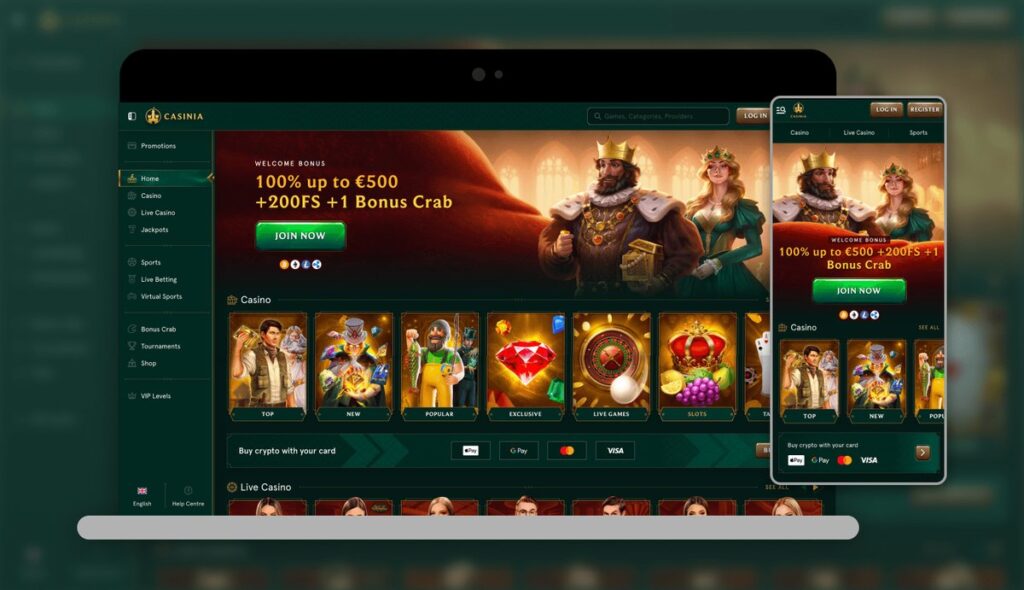 Casinia casino screenshot