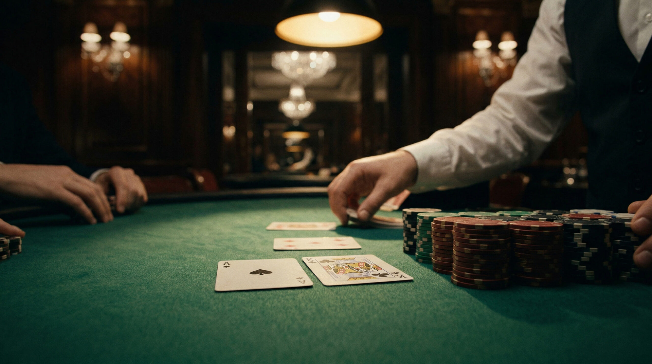 Blackjack table with cards being dealt