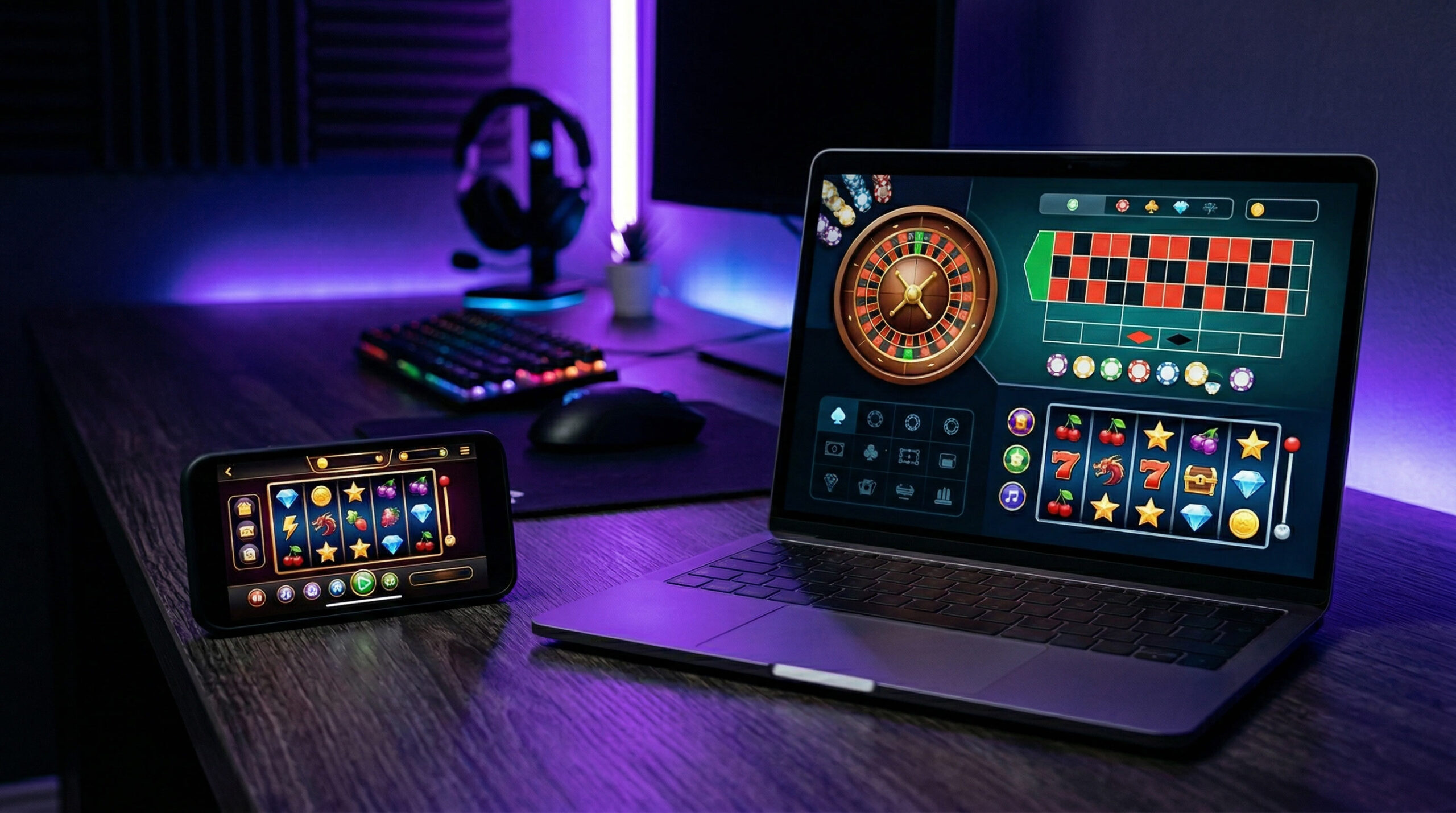 Online casino displayed on laptop and smartphone