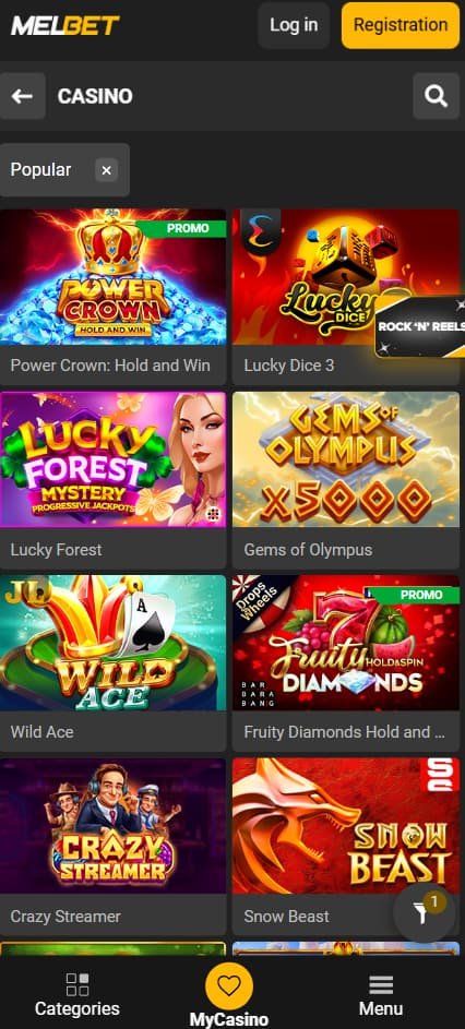 Melbet casino screenshot