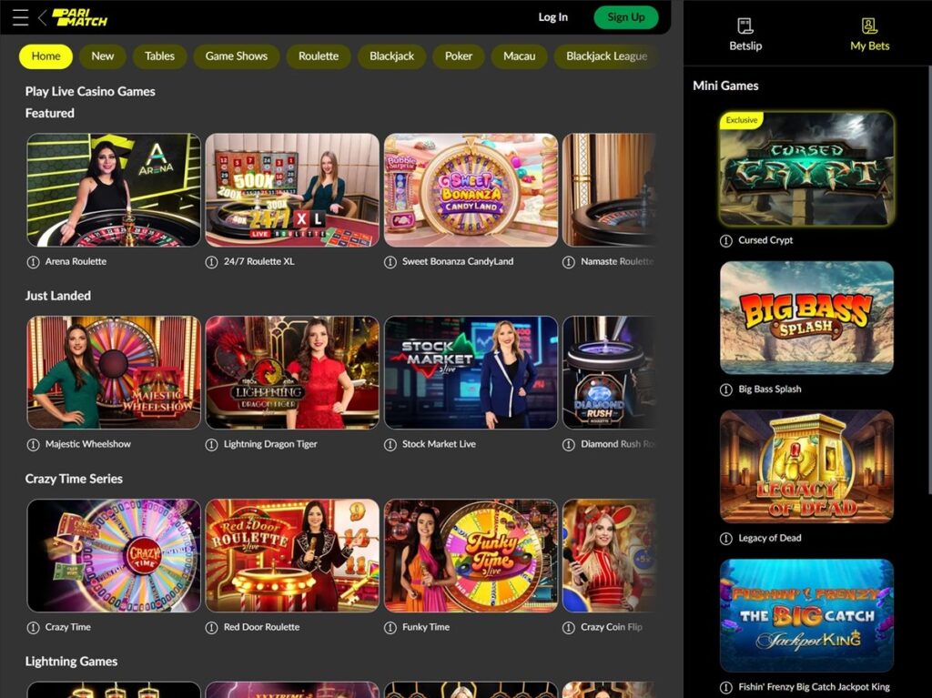 Parimatch casino screenshot