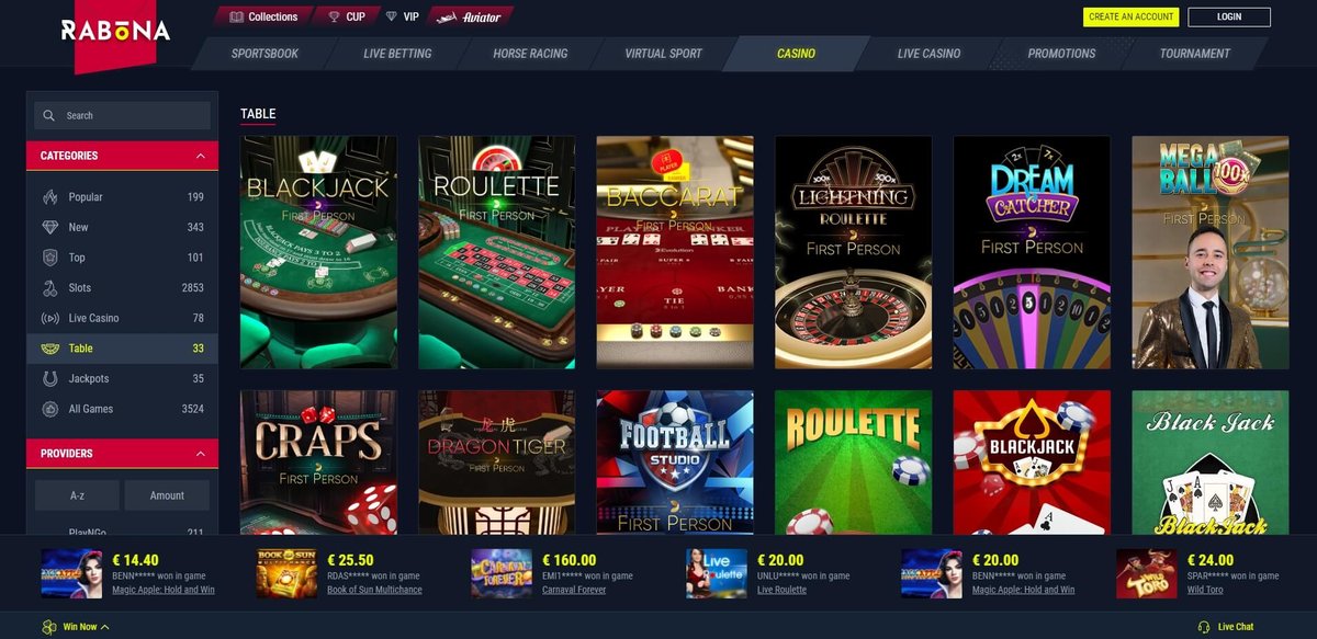 Rabona casino screenshot